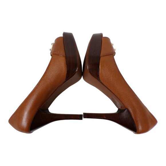 Michael Kors Peep Toe Platform Heels Gold Est 1981 Nameplate Sz 8.5M #596 - Picture 7 of 14